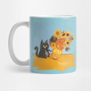 Van Gogh's Cat with Sunflowers Mug